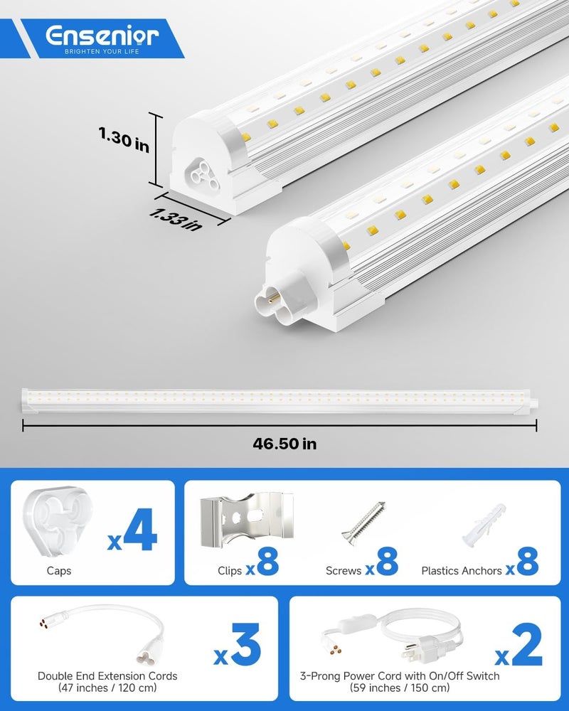 Ensenior 4 Pack 4 FT Led Shop Lights, 6000K Clear White, 5000LM Super Bright, 36W Equivalency 468W, Commercial Bay Lighting, U-Shaped Linkable Shop Lights Plug in for Garage, Workshop, FCC Certified - Image 5